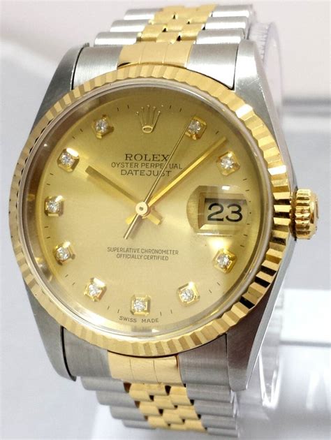 rolex men's two tone datejust champagne diamond dial|rolex 16233 diamond.